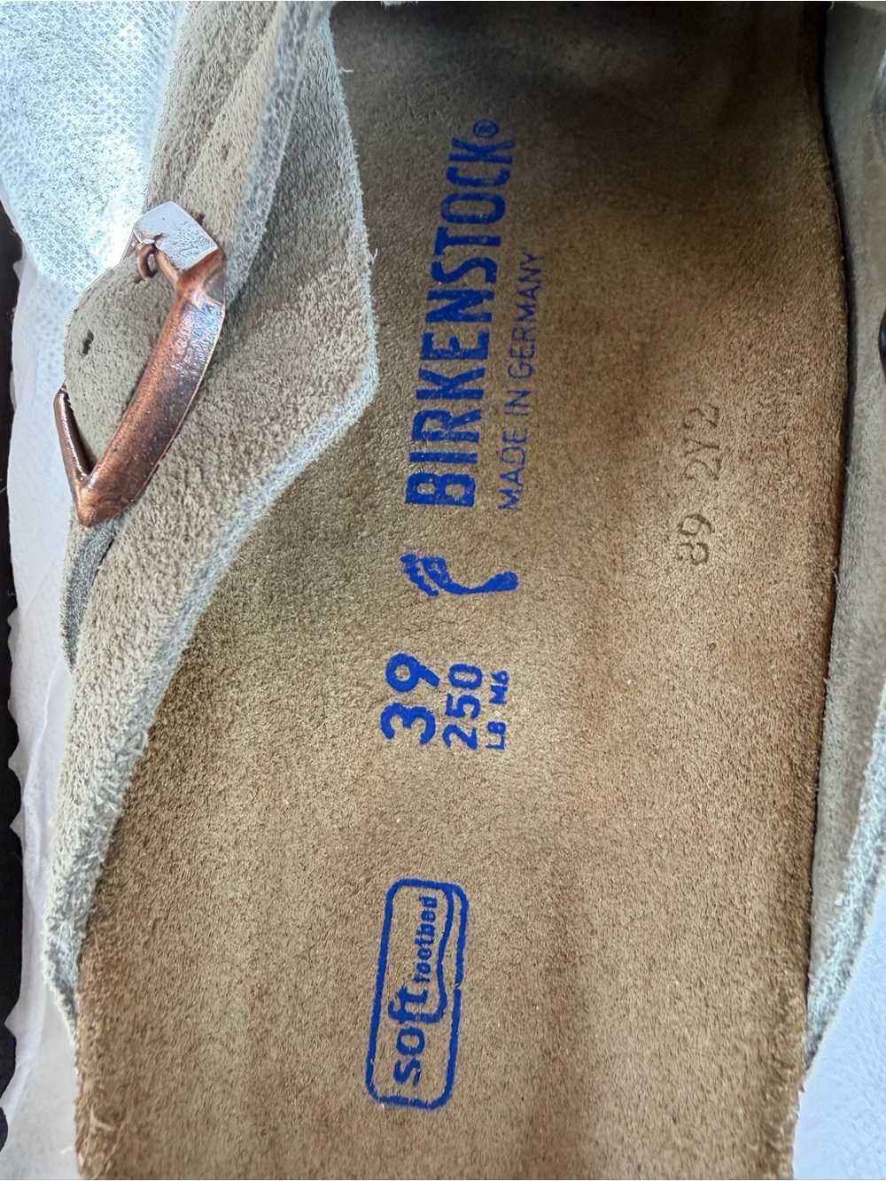Birkenstock Suede Boston Clog in Light Taupe with Copper Buckle - Picture 3 of 4